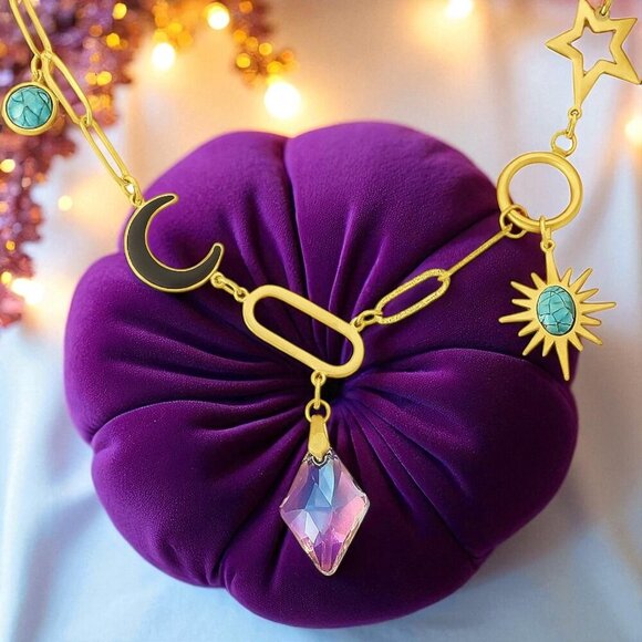 🆕 Boho Celestial Chic 18K Gold Plated Charm Necklace With Star Moon Sun Motifs - Picture 1 of 12